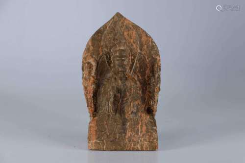 CHINE, Style Qi du Nord. Stèle votive en pierre représe