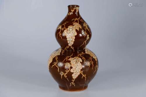 CHINE. Vase double gourde en grès porcelaineux émaillé