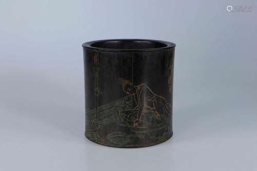 CHINE, Dynastie Qing. Porte-pinceaux Bitong en bois gra