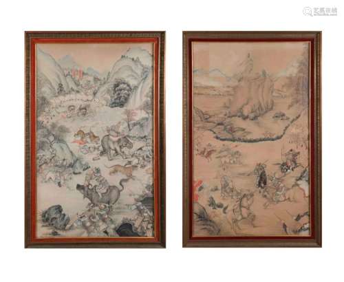 (2) CHINE, Dynastie Qing. Ensemble de deux peintures à