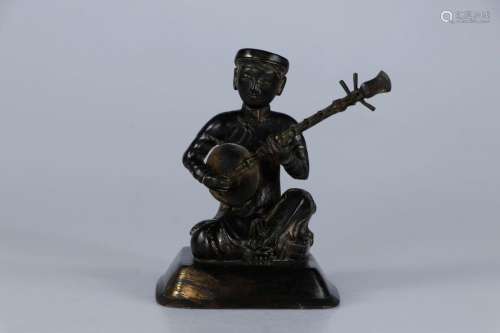 VIETNAM, XIXe siècle. Sujet en bronze représentant un j