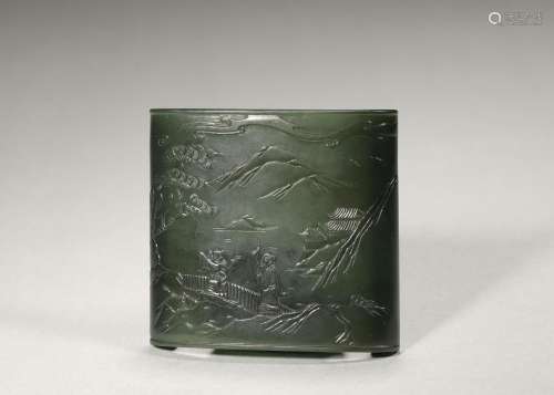 A landscape and figure patterned jasper ink stand,Qing Dynas...