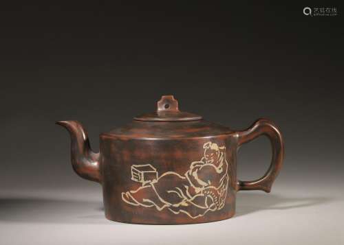 A figure patterned Nixing pottery teapot