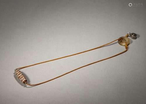 A dzi bead with jade pendant,Qing Dynasty,China