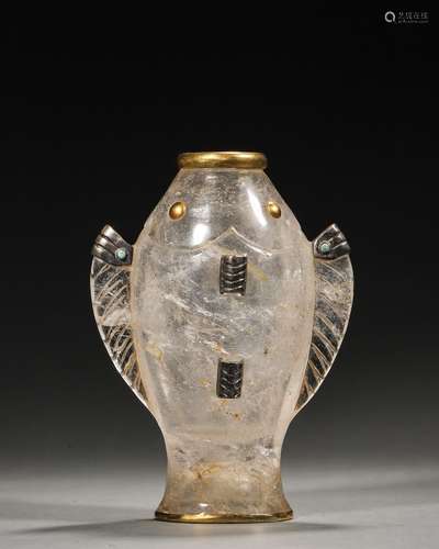 A fish shaped silver-inlaid crystal pot,Qing Dynasty,China