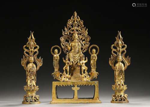 A set of gilding copper buddha statues,Northern Wei Dynasty,...