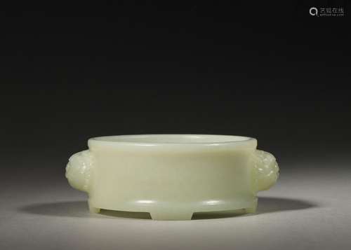 A jade censer with lion shaped ears,Qing Dynasty,China