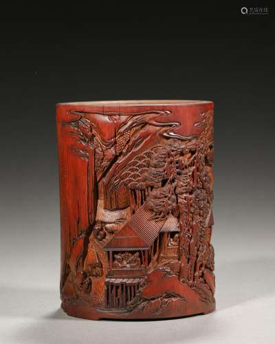 A bamboo carved brush pot,Qing Dynasty,China