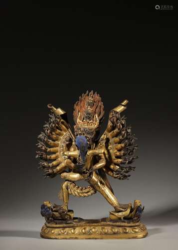 A gilding copper Yamantaka statue,Ming Dynasty,China