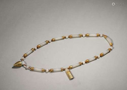 A jade-inlaid gilding silver necklace,Qing Dynasty,China