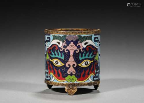 A beast face patterned cloisonne censer,Qing Dynasty,China