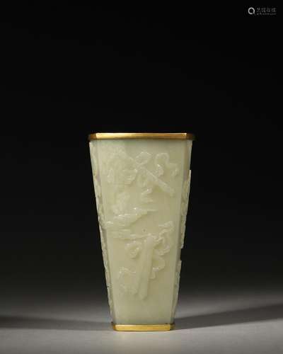 The eight treasures patterned jade cup,Qing Dynasty,China