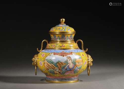 A figure patterned copper enamel pot,Qing Dynasty,China