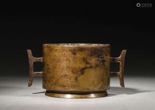 A double-eared copper censer,Qing Dynasty,China