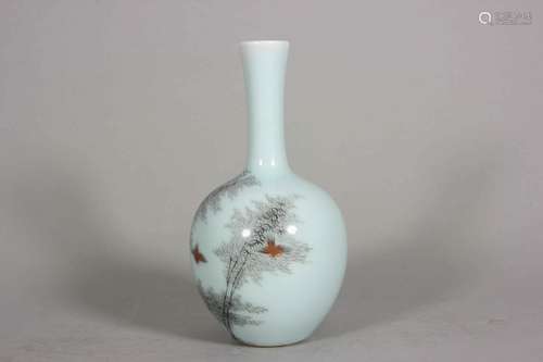 A celadon glaze ink colored bamboo porcelain vase,Qing Dynas...