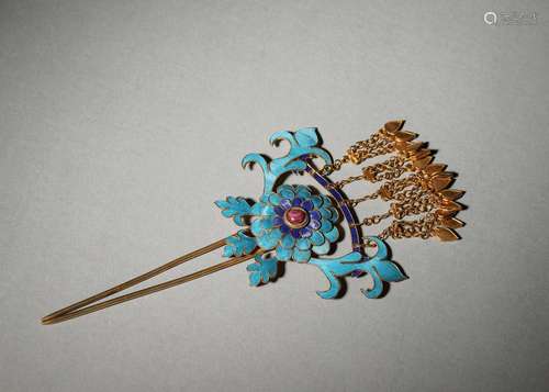 A gilding silver tian-tsui hairpin,Qing Dynasty,China