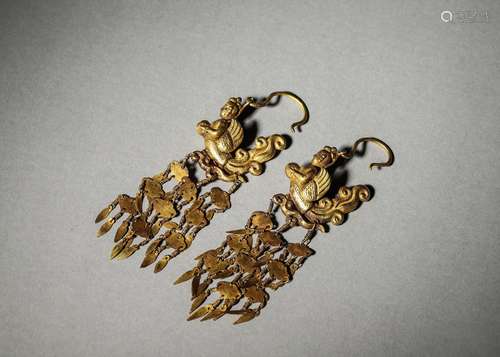 A pair of gilding silver fairy earrings,Qing Dynasty,China