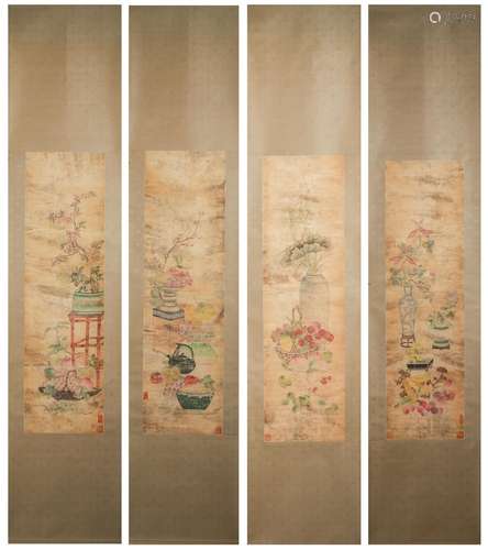 4 scrolls of Chinese flower-and-plant painting