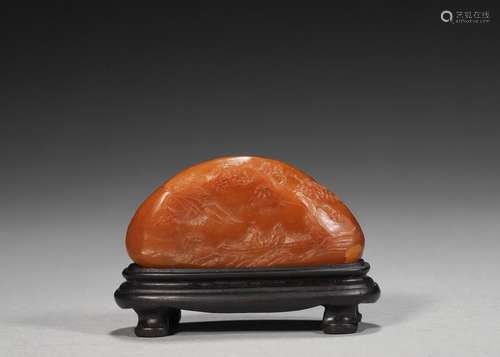 A boating patterned tianhuang Shoushan soapstone ornament,Qi...