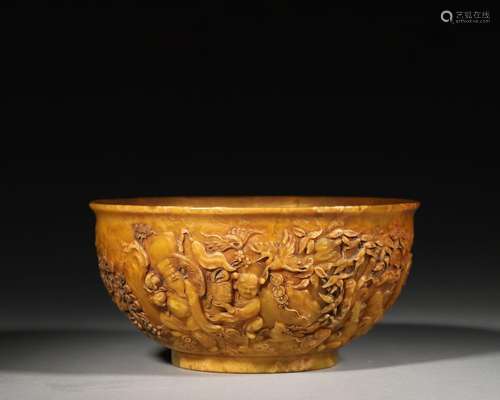 A figure patterned tianhuang Shoushan soapstone bowl,Qing Dy...