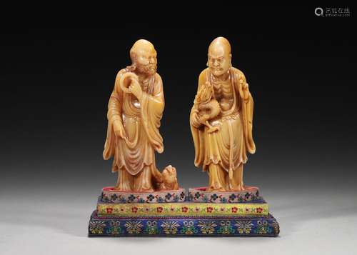 2 tianhuang Shoushan soapstone figurines,Qing Dynasty,China