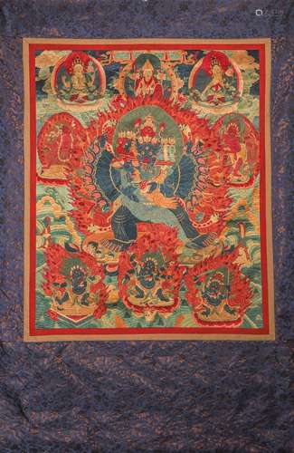 A Chinese Thangka painting of Yamantaka