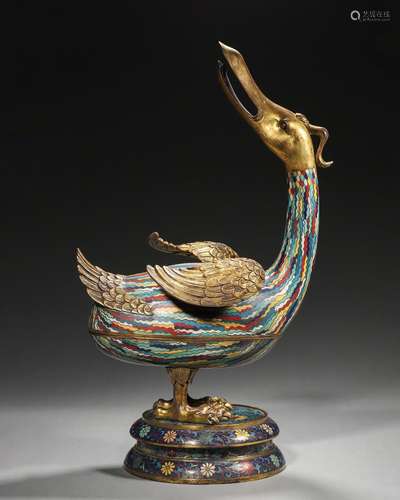 A cloisonne duck shaped incense burner,Ming Dynasty,China