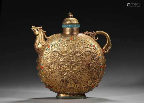 A gilding copper phoenix head pot,Qing Dynasty,China