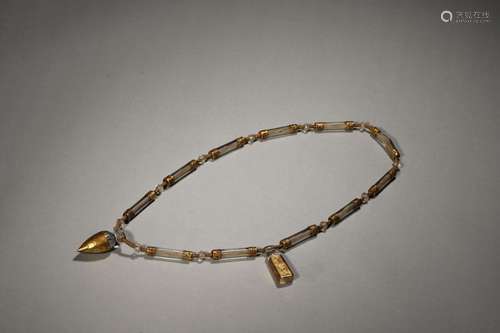 A crystal-inlaid gilding silver necklace,Qing Dynasty,China