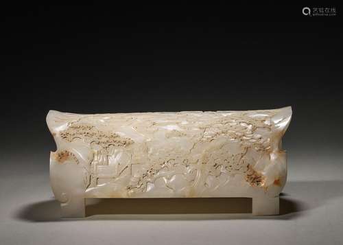 A landscape and figure patterned jade saddle,Yuan Dynasty,Ch...