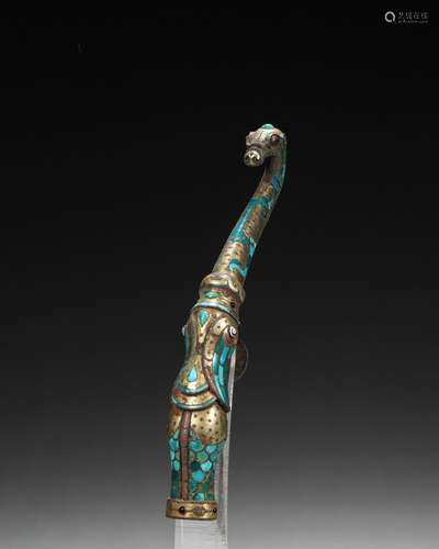 A turquoise-inlaid bronze hook,Han Dynasty,China