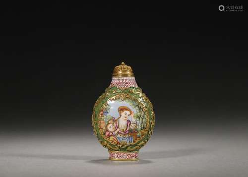 A figure patterned copper enamel snuff bottle,Qing Dynasty,C...