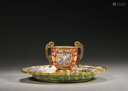 A figure patterned copper enamel cup,Qing Dynasty,China