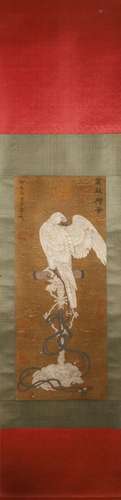 A Chinese silk scroll painting of eagle, Song Huizong mark