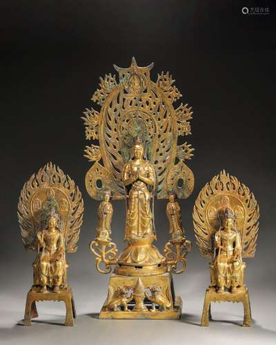 A set of gilding copper buddha statues,Northern Wei Dynasty,...