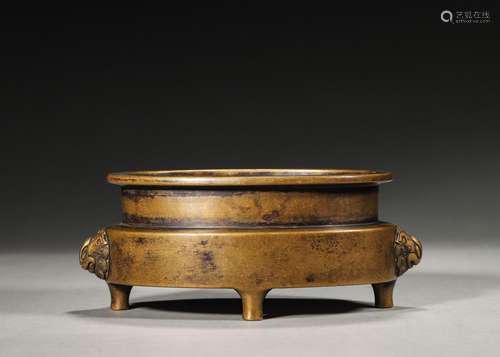 A double-eared copper censer,Ming Dynasty,China