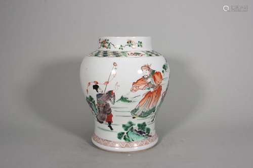 A multicolored figure porcelain jar,Qing Dynasty,China