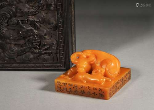 A tianhuang Shoushan soapstone ox seal,Qing Dynasty,China