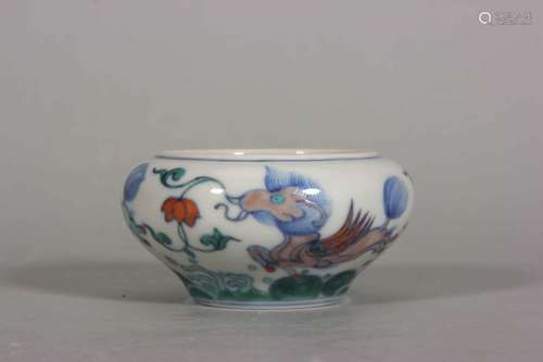 A doucai sea beast porcelain water pot,Ming Dynasty,China