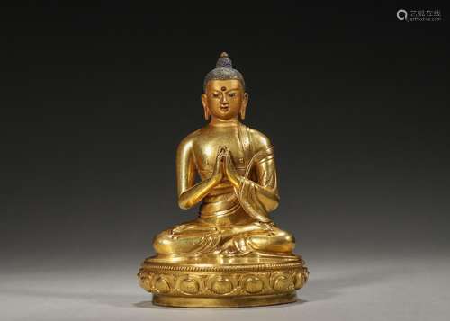 A gilding copper Sakyamuni buddha statue,Qing Dynasty,China