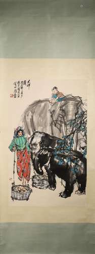 A Chinese figure painting, Shi Guoliang mark