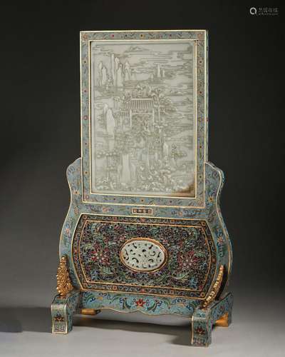 A jade-inlaid cloisonne screen,Qing Dynasty,China