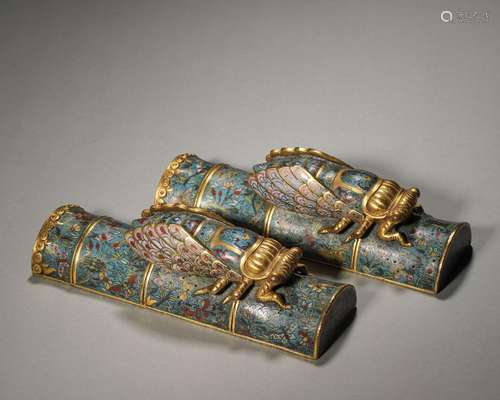 A pair of cloisonne cicada paperweights,Qing Dynasty,China