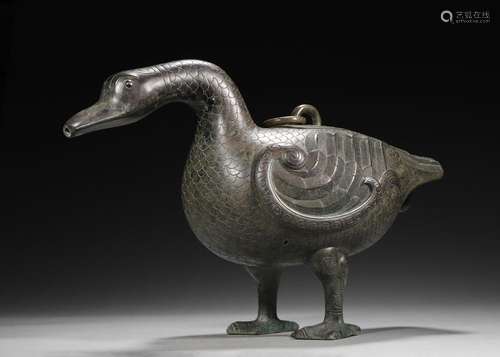 A bronze duck shaped zun,Han Dynasty,China