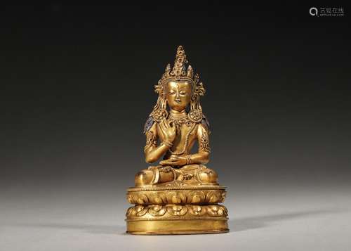 A gilding copper Guanyin statue,Qing Dynasty,China