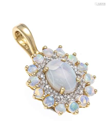 Milk opal diamond clip pendant