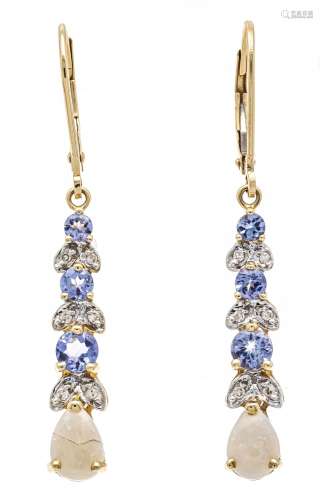 Opal tanzanite diamond earring