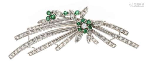 Emerald diamond flower brooch