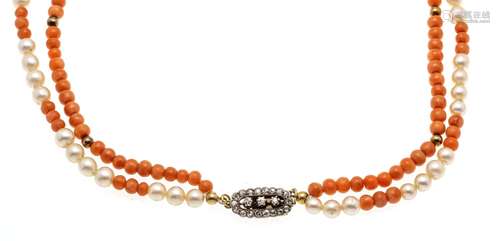 Coral-acoya bead necklace with