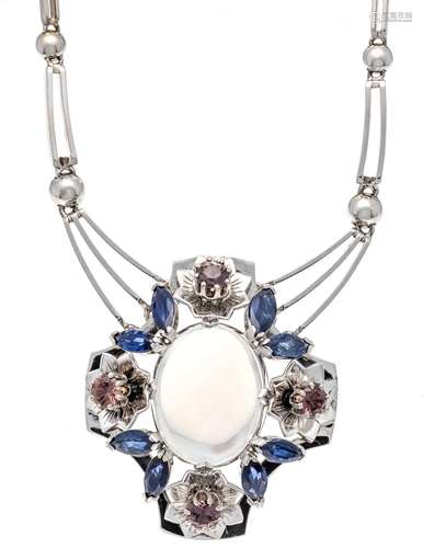 Moonstone-sapphire necklace WG